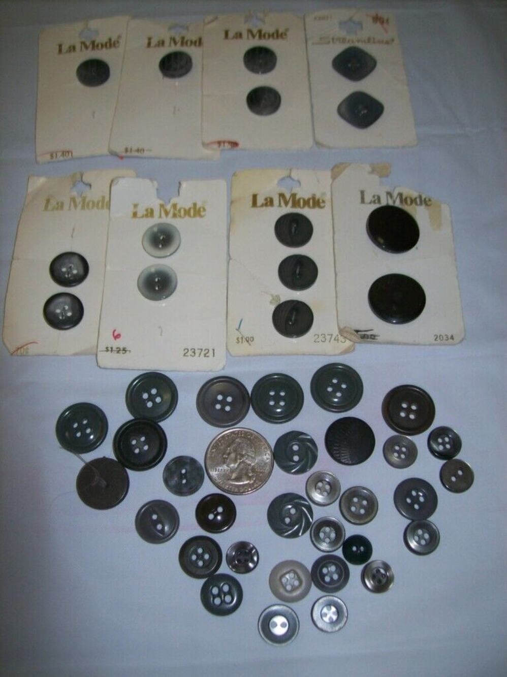 Lot Vintage Buttons Gray Grey Italy England LaMode -091001